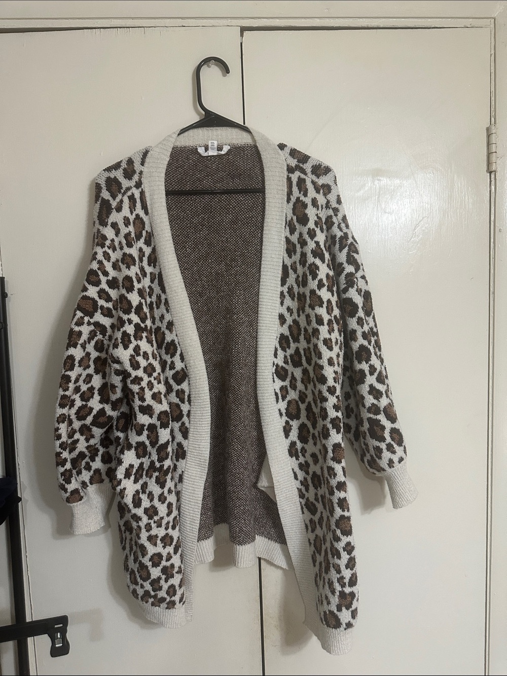 Leopard Print Open-Front Cardigan - Cream & Brown